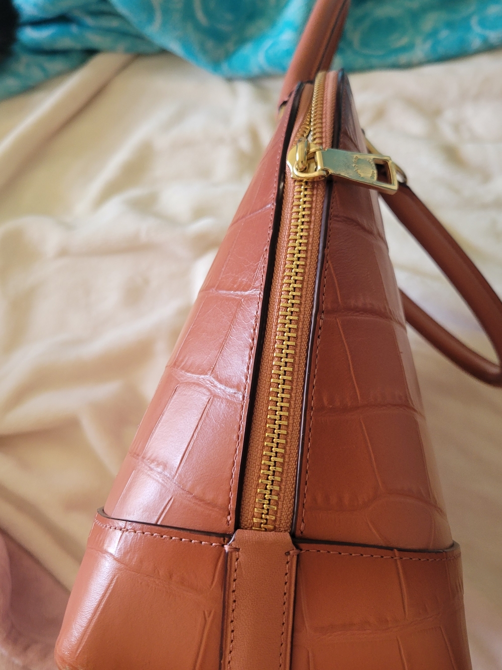 Coach Pink Croc-Embossed Leather Dome Satchel - Picture 4 of 13